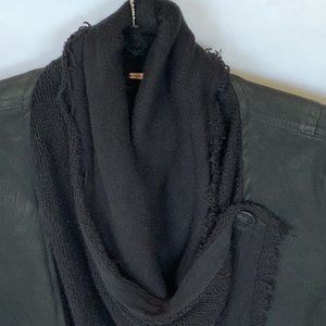 Free People Black Sweater Collar Denim Jean Jacket